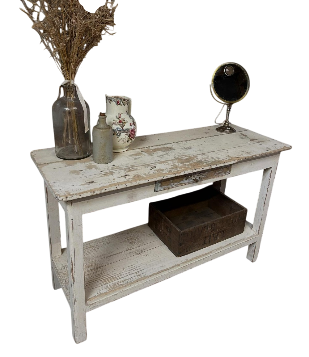 Table console vintage en pin massif des années 60