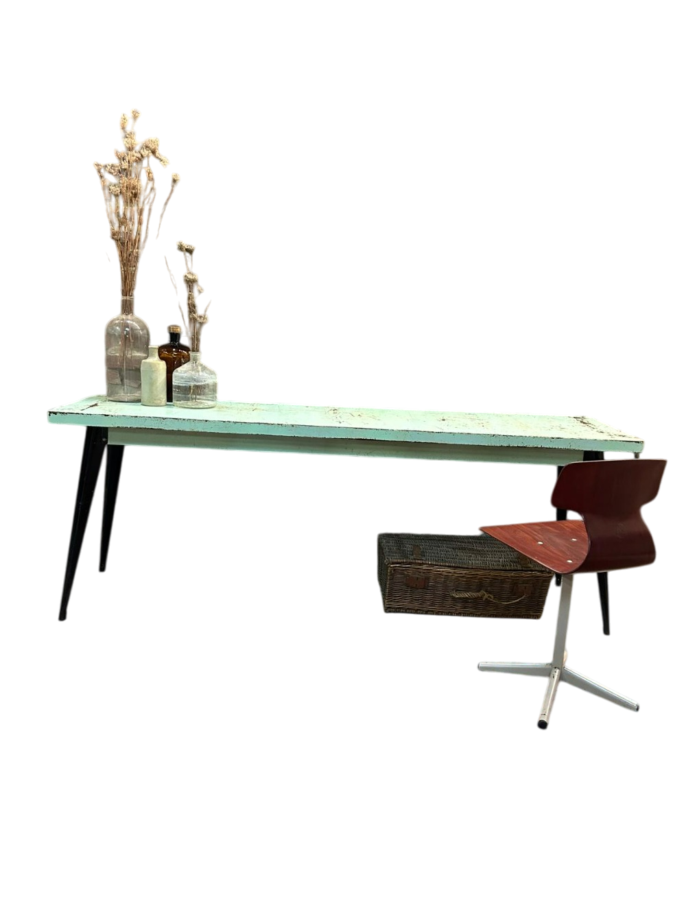 Table Console Tolix Authentique Designer Xavier Pauchard Patine Vert Pastel (200 cm)