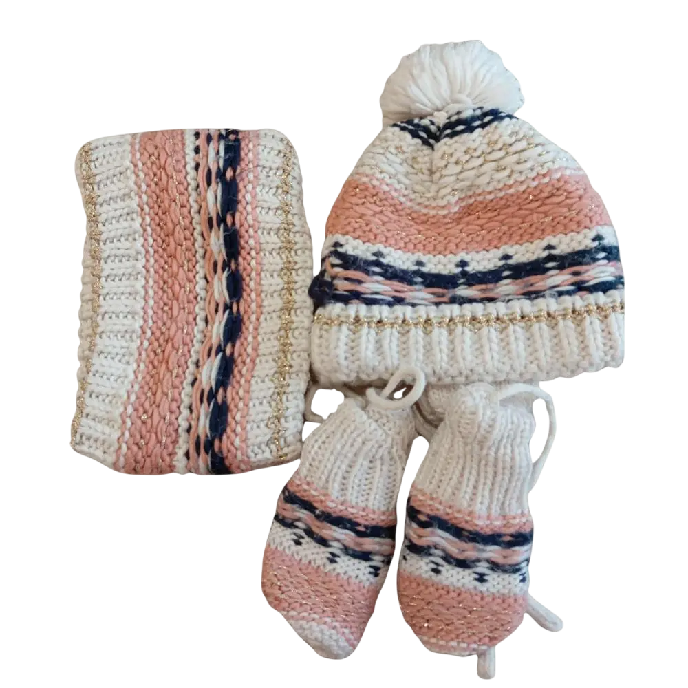 Ensemble d'hiver pour bébé TAO : bonnet, écharpe et gants 3-9 mois