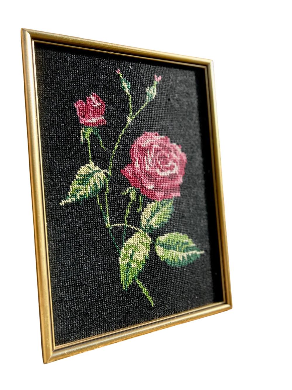 Tableau brodé de roses