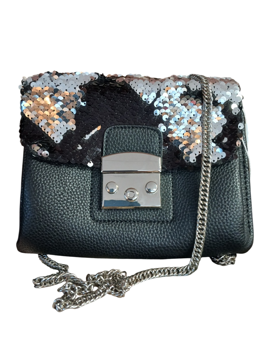 Sac à main Morgan en cuir noir avec sequins