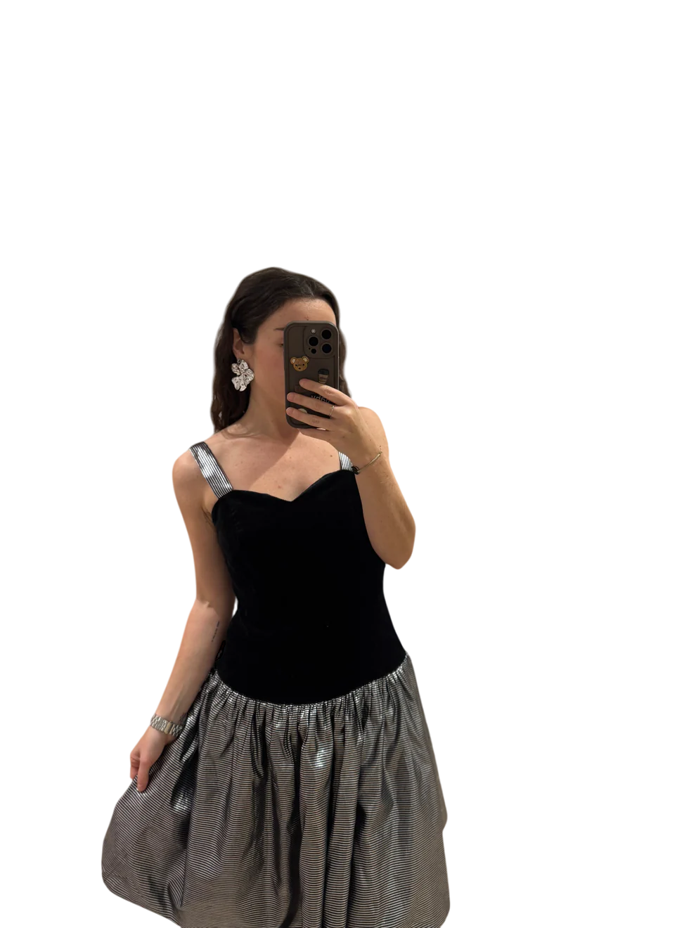 Robe en velours noir avec jupon argenté m