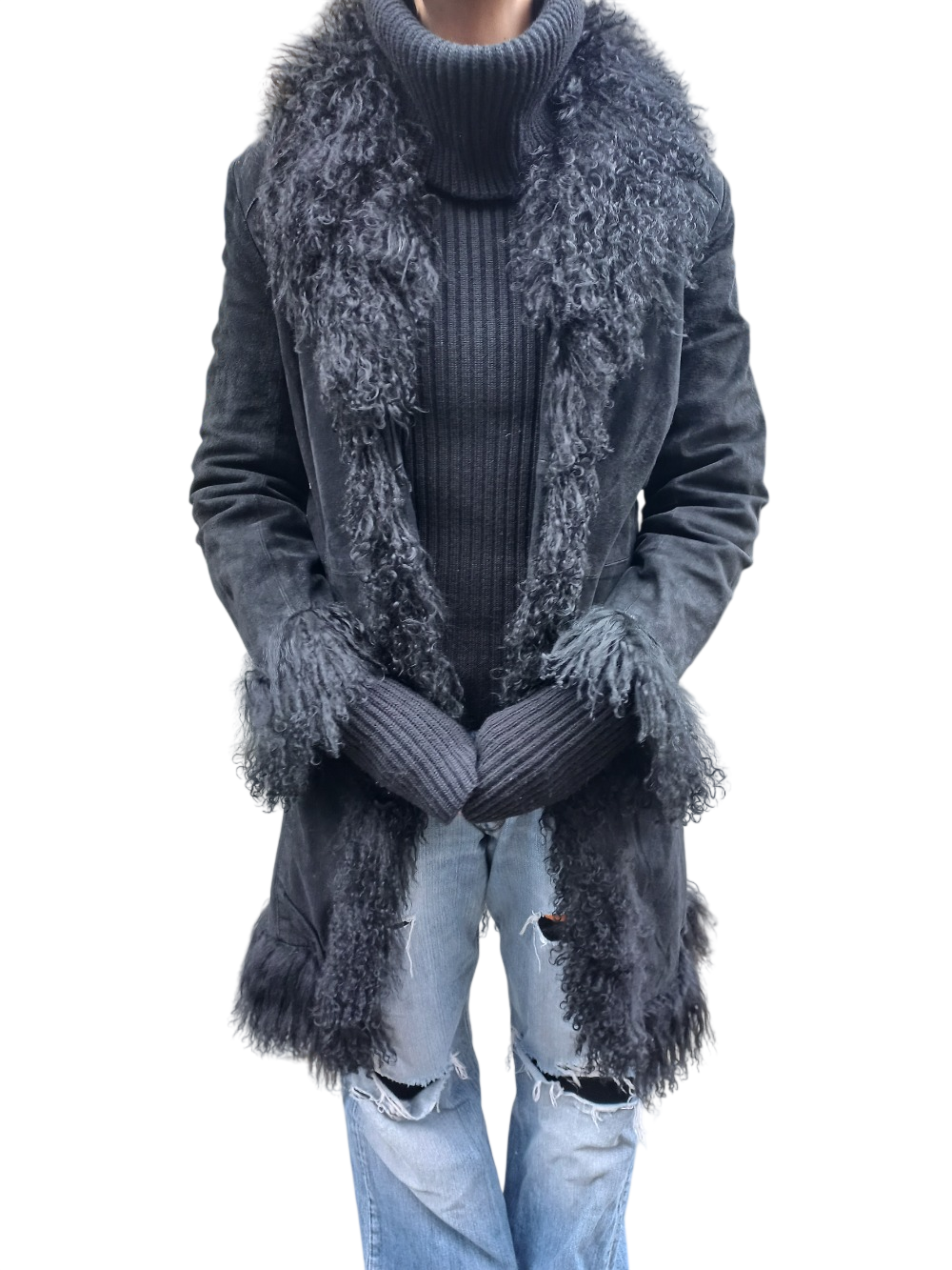 Veste en velours noir avec fourrure S