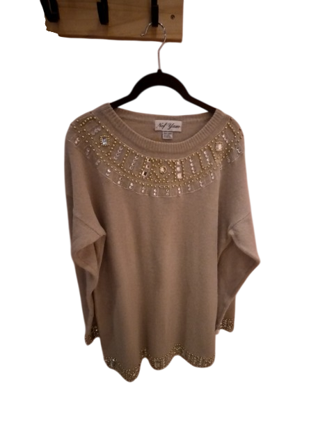 Pull Nof Yam beige à strass dorés