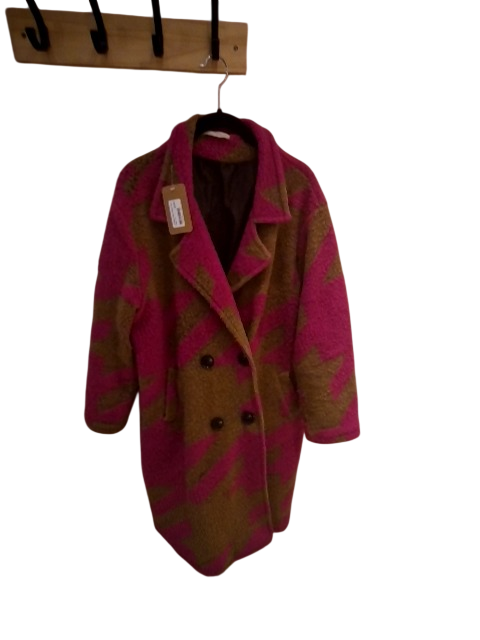 Manteau en tissu texturé, rose et marron, taille M