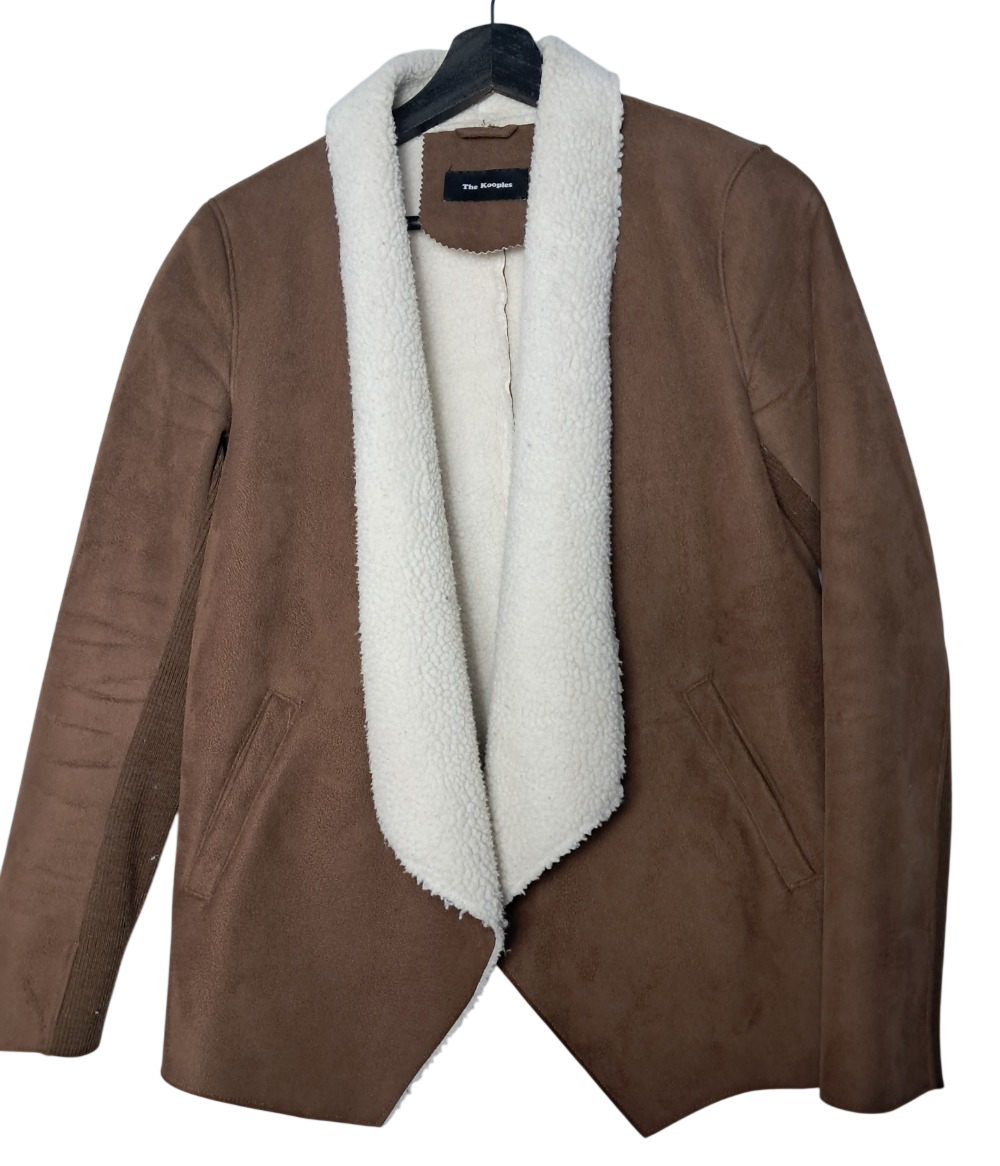 Veste The Kooples marron en suédine avec doublure en fourrure blanche