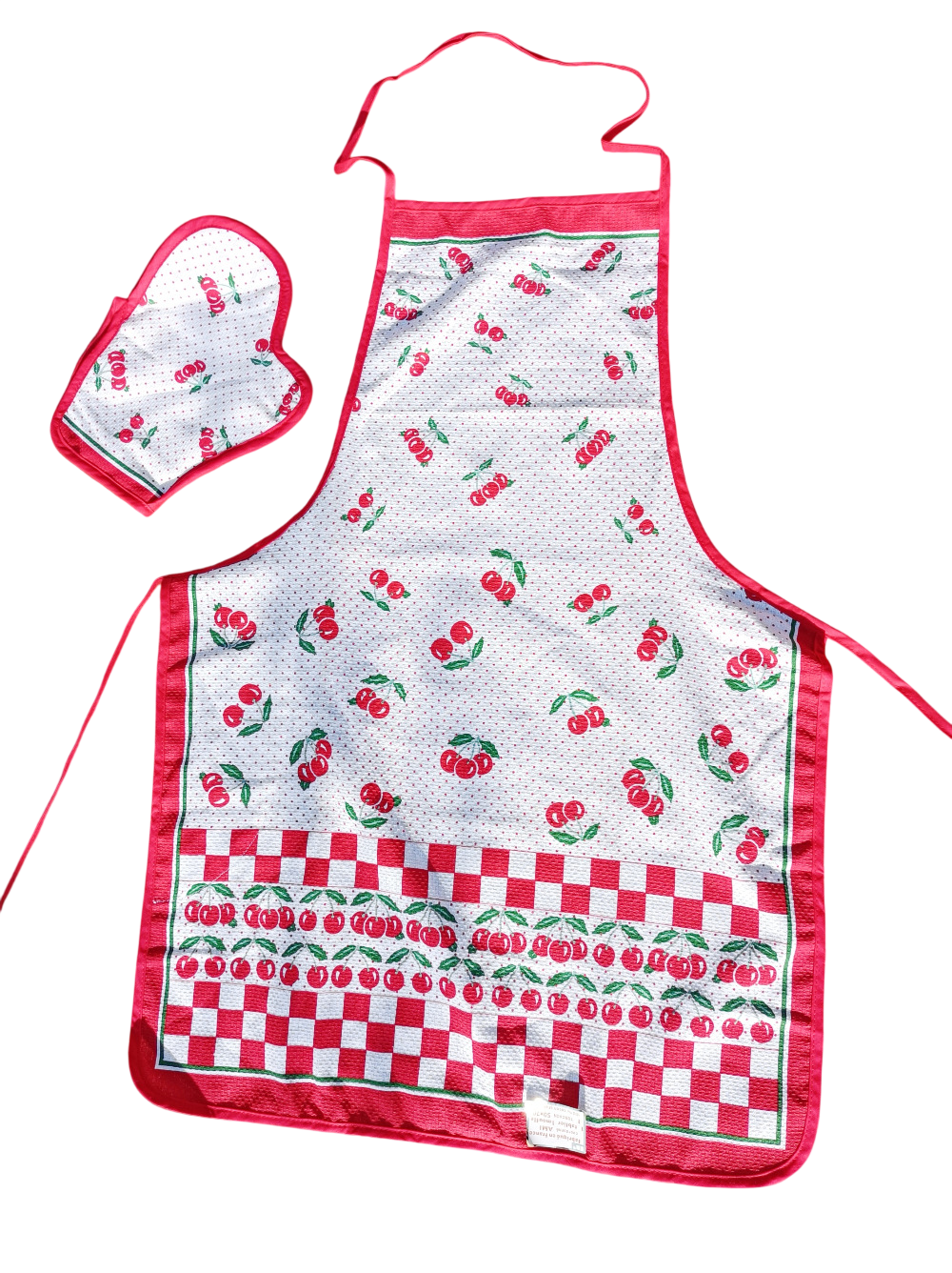 Tablier de cuisine et gant manique, décor cerises