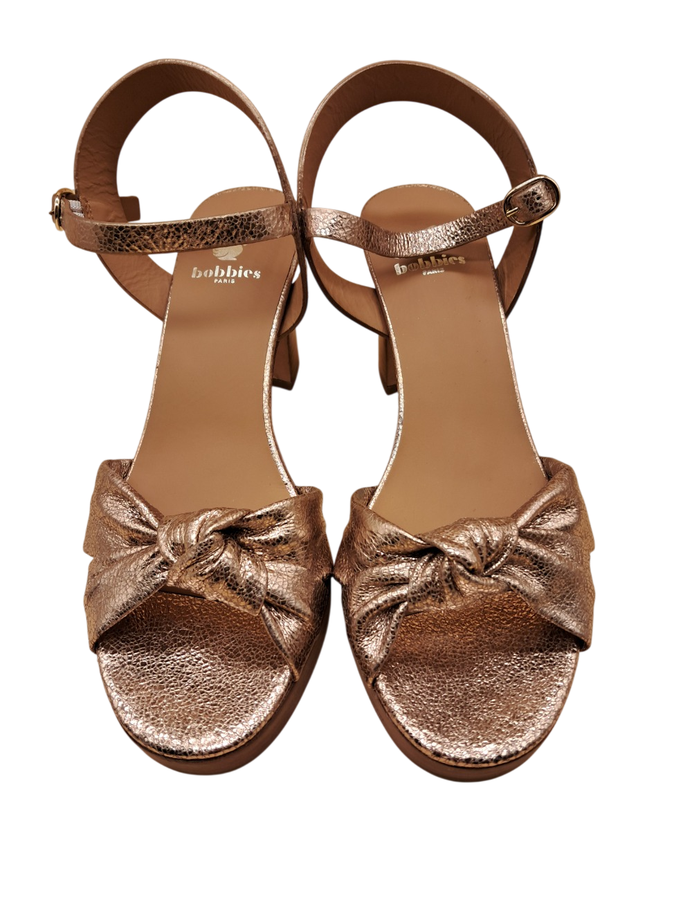 Sandales bobbies en cuir laminé or sépia