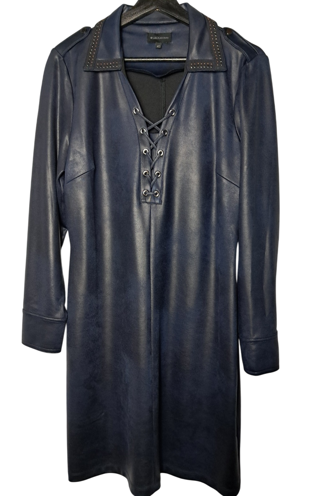 Robe Eva Kayan en polyester et elasthanne bleu marine, Taille 40.