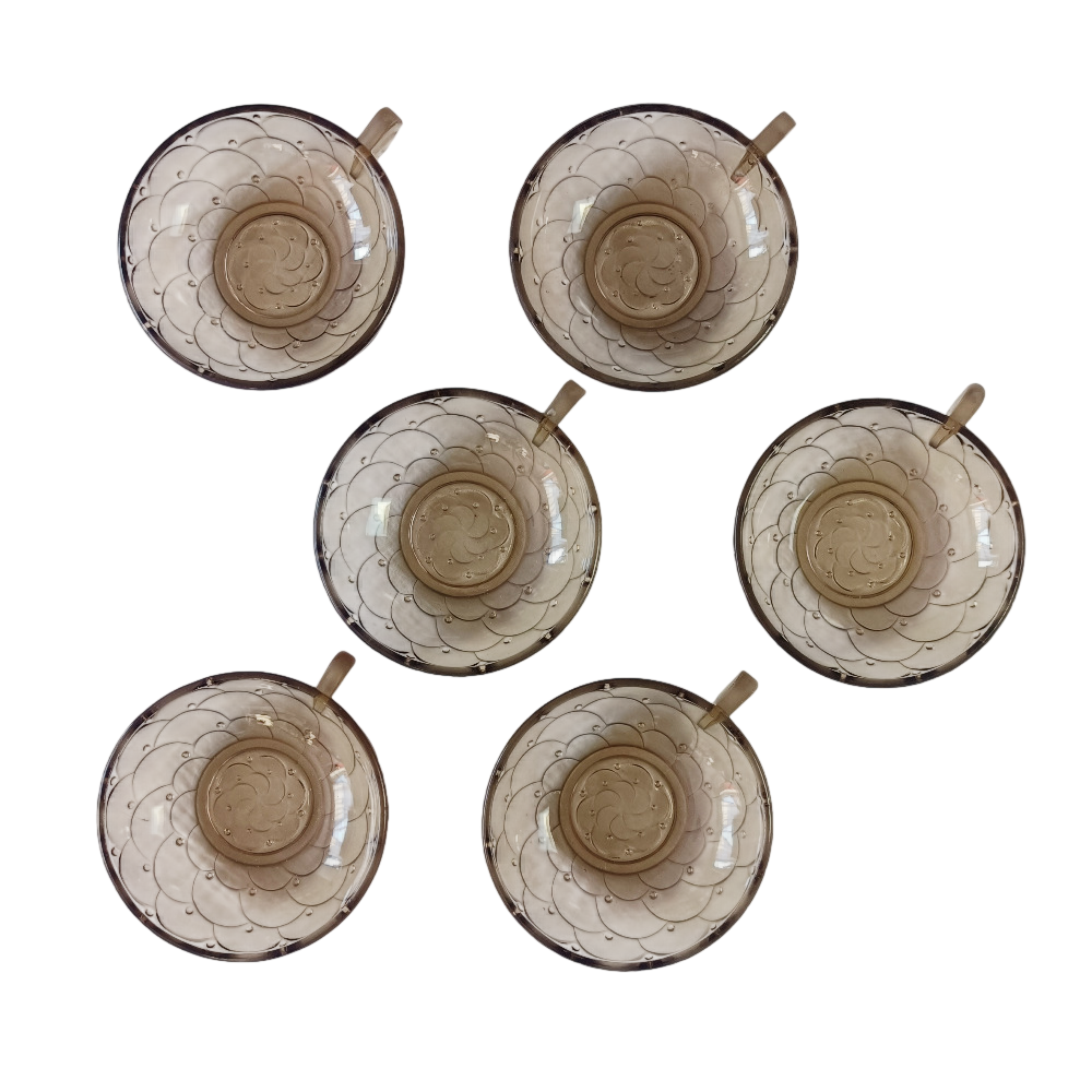 Lot de 6 coupes à dessert Art déco en verre fumé