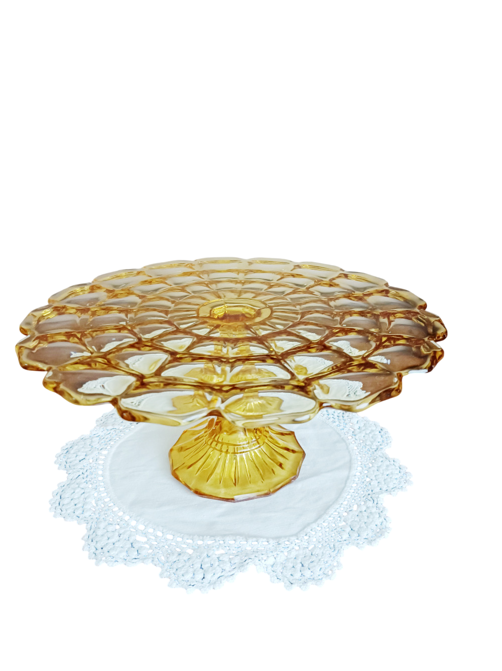 Présentoir à gâteau, plat sur pied en verre dépression Bernsdorf