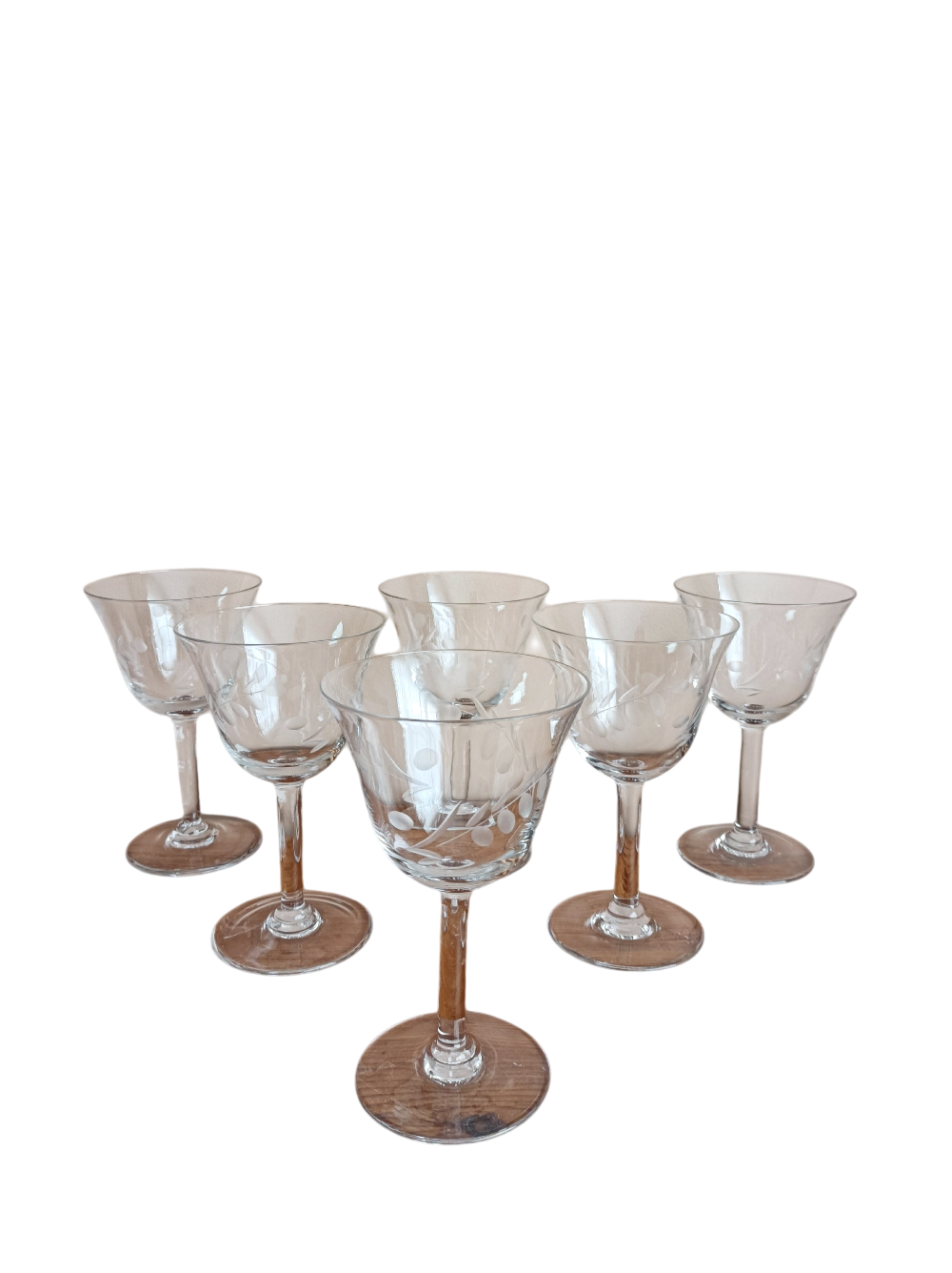 Lot de 6 verres à pied en verre gravé